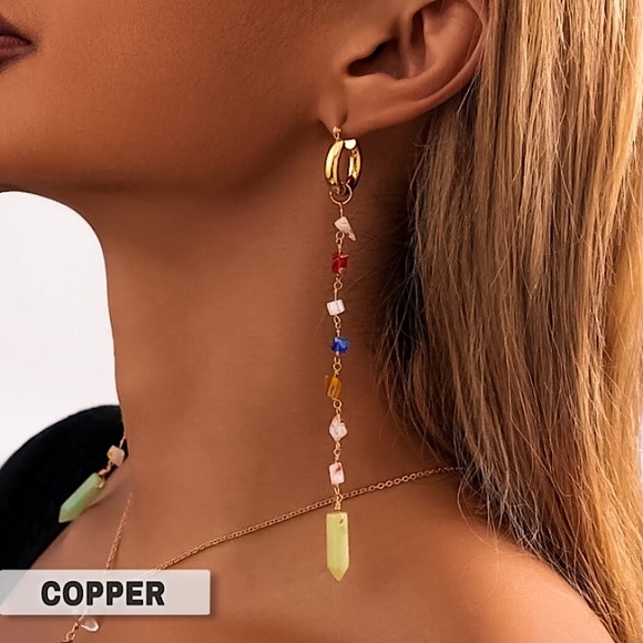 🔵𝟲𝟱%𝗢𝗙𝗙 𝗯𝘂𝗻𝗱𝗹𝗲𝘀 𝟯+🔵 NEW Long Colorful Stone Drop Earring - Picture 1 of 10
